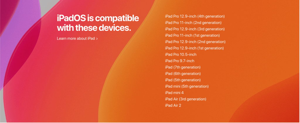 iPads that support iPad OS 13.4